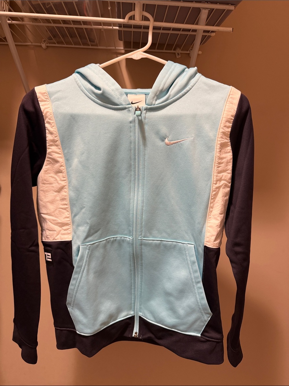 Nike Kids Light Blue, Black & White Full-Zip Hoodie - size youth large